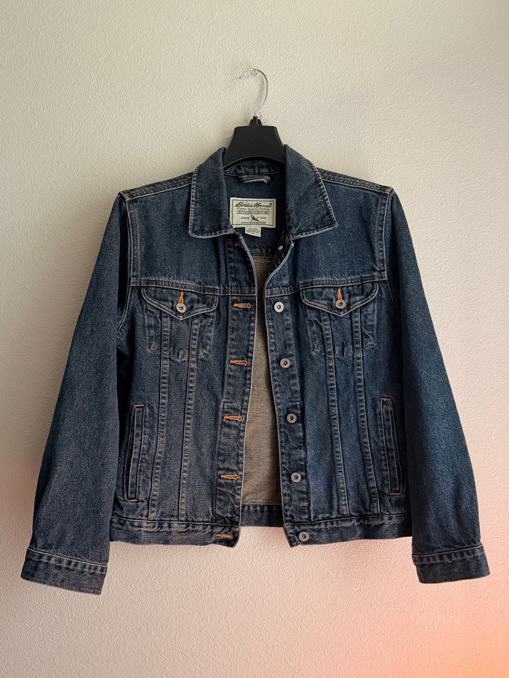 Eddie Bauer Vintage Wash Denim Jacket Medium 100% Cotton Classic Trucker